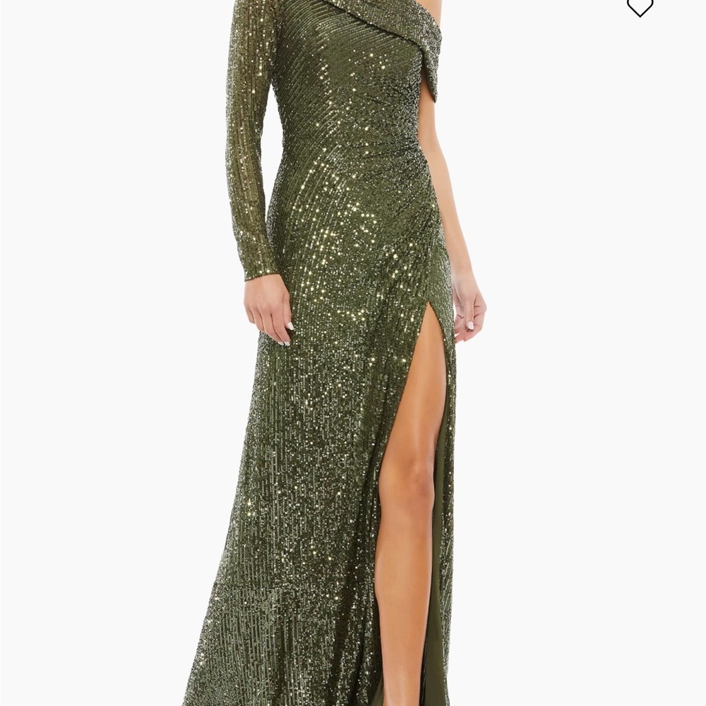 Ieena Mac Duggal Sequined Sheath Evening Gown - Elegant Olive Dress